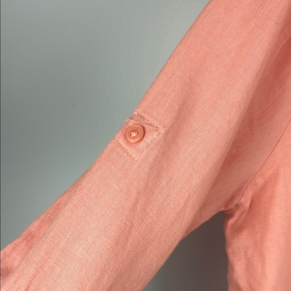 Harve Benard 100% Linen Salmon Relaxed Blouse with 3/4 Sleeves & Mandarin Collar - Picture 5 of 12